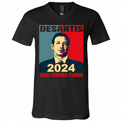 DeSantis 2024 Make America Tshirt, Black, V-Neck T-Shirt