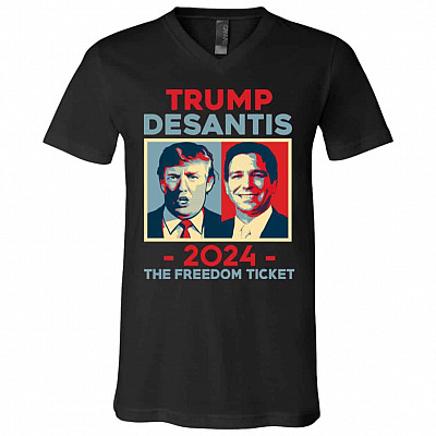 Trump DeSantis 20V-Neck Shirt1, Black, V-Neck T-Shirt