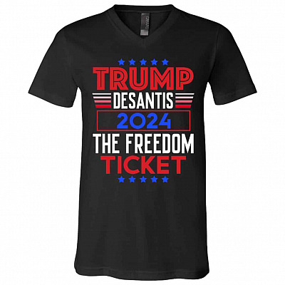 Trump DeSantis 2024 The Freehirt2, Black, V-Neck T-Shirt