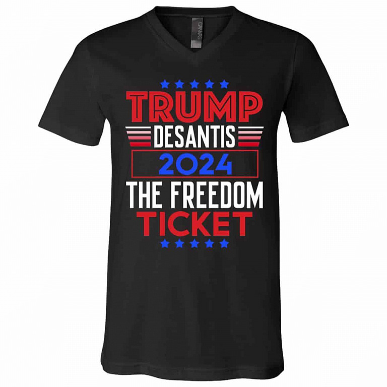 Trump DeSantis 2024 The Freehirt2, Black, V-Neck T-Shirt