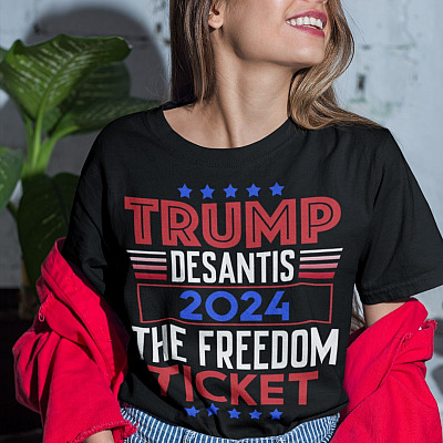 Alternative view of Trump DeSantis 2024 The Freedom Ticket T-Shirt - V-Neck Shirt