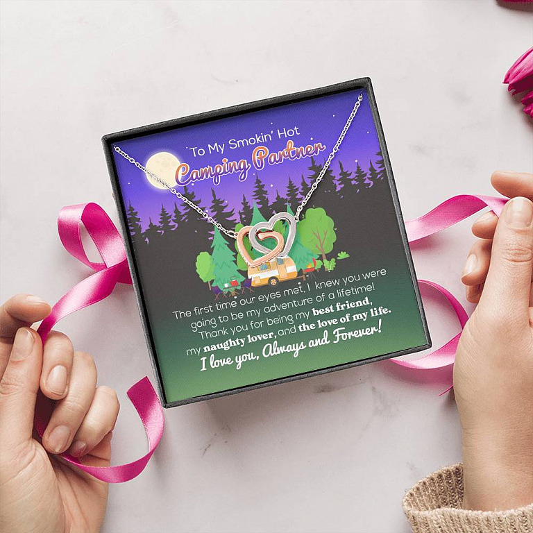To My Smokin' Hot Camping Partner The Love Of My Life Interlocking Hearts Pendant Necklace - Camping Necklace