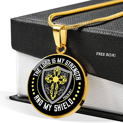 Cross the Lord Is My Strength and My Shield Christian Circle Pendant Necklace