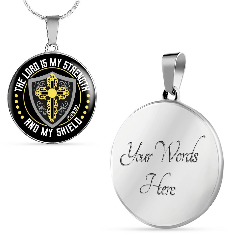 Cross the Lord Is My Strength and My Shield Christian Circle Pendant Necklace Cross the Lord Is My Strength and My Shield Christian Circle Pendant Necklace