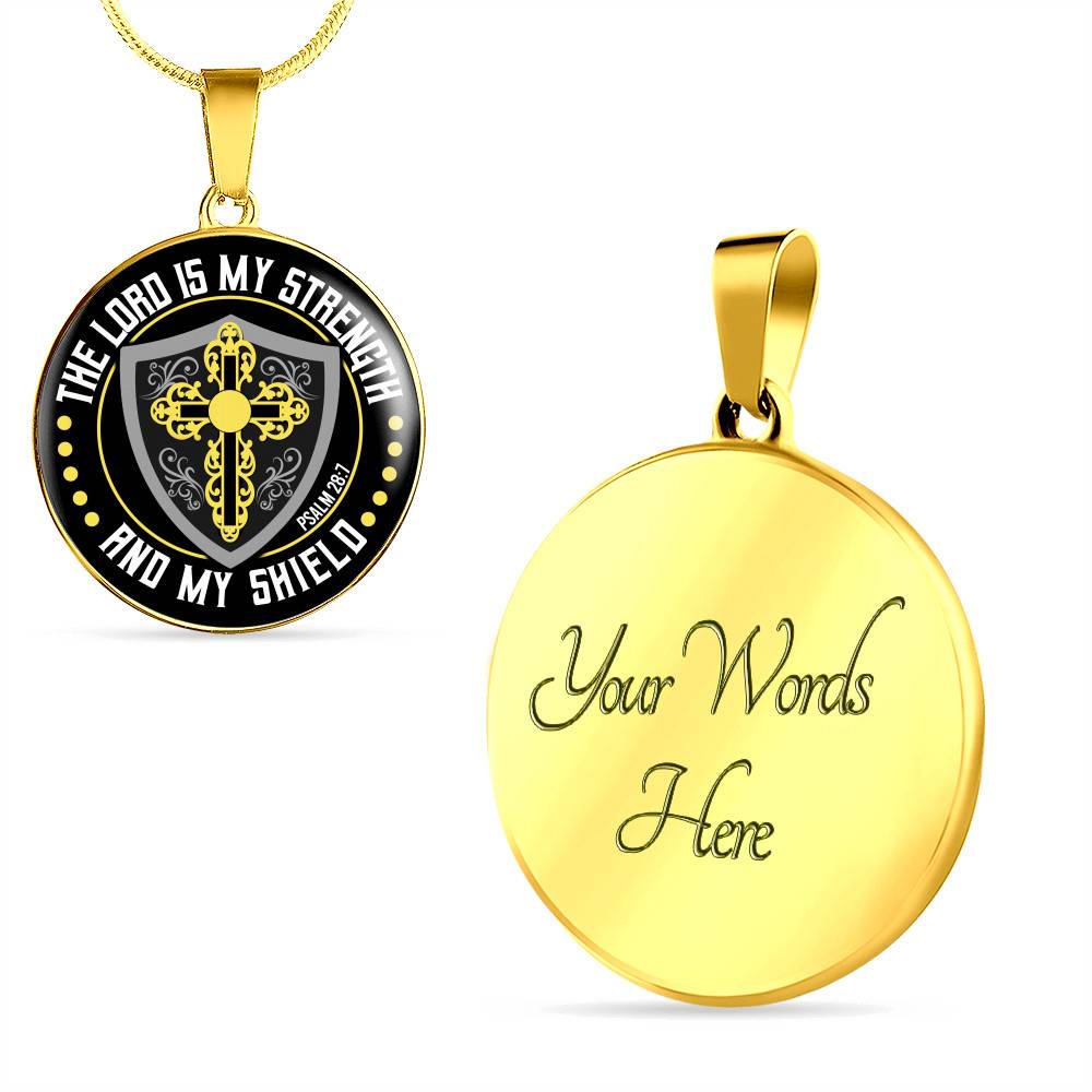 Cross the Lord Is My Strength and My Shield Christian Circle Pendant Necklace Cross the Lord Is My Strength and My Shield Christian Circle Pendant Necklace