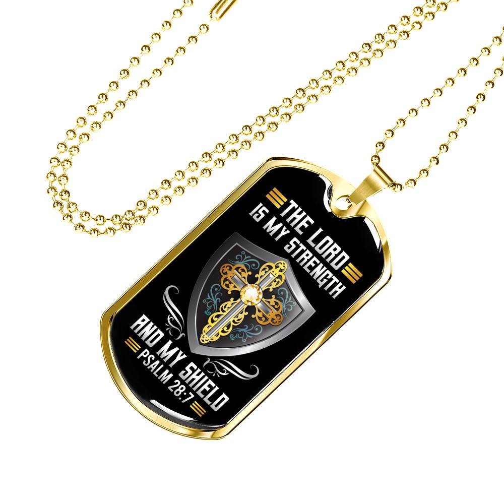 Cross the Lord Is My Strength and My Shield Christian Dog Tag Pendant Necklace