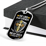 Cross the Lord Is My Strength and My Shield Christian Dog Tag Pendant Necklace