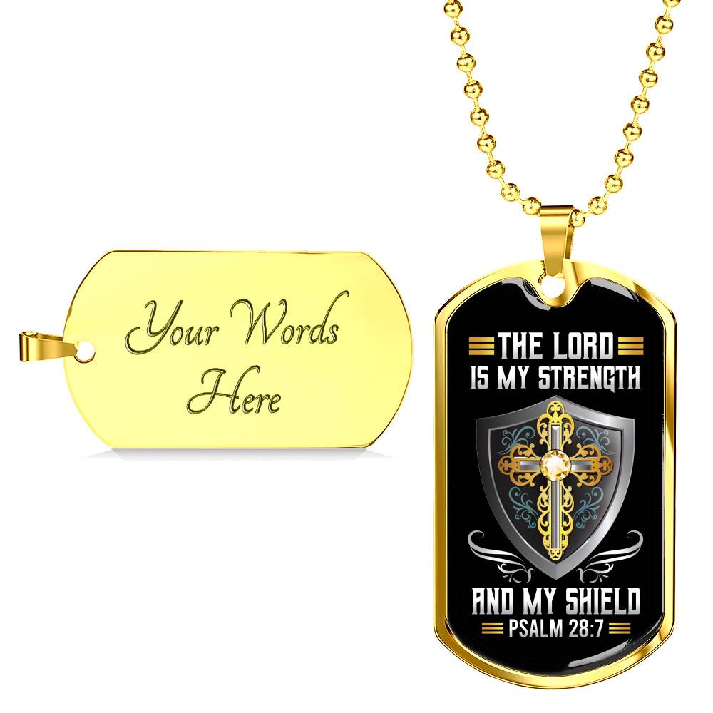 Cross the Lord Is My Strength and My Shield Christian Dog Tag Pendant Necklace