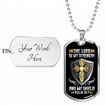 Cross the Lord Is My Strength and My Shield Christian Dog Tag Pendant Necklace