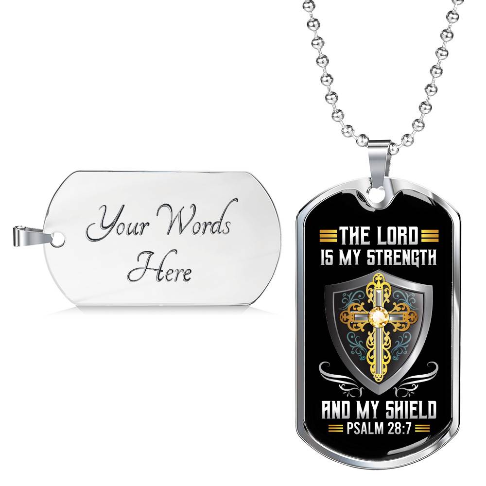 Cross the Lord Is My Strength and My Shield Christian Dog Tag Pendant Necklace