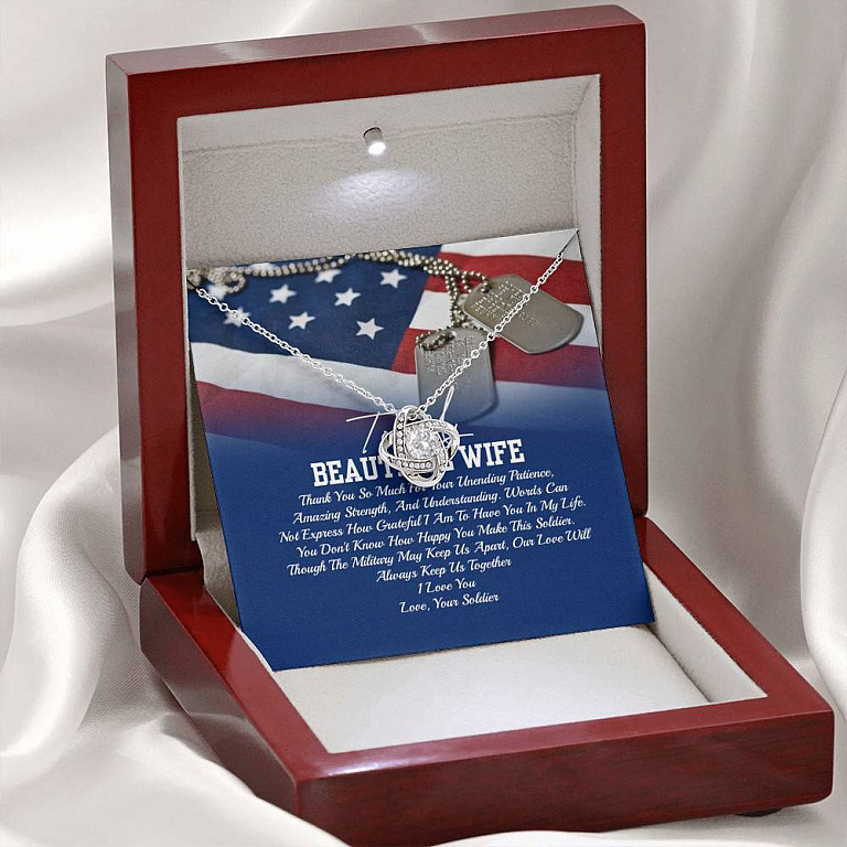 To My Beautiful Army Wife Thank You So Much For Your Unending Patience Love Knot Pendant Necklace - Army Wife Gift