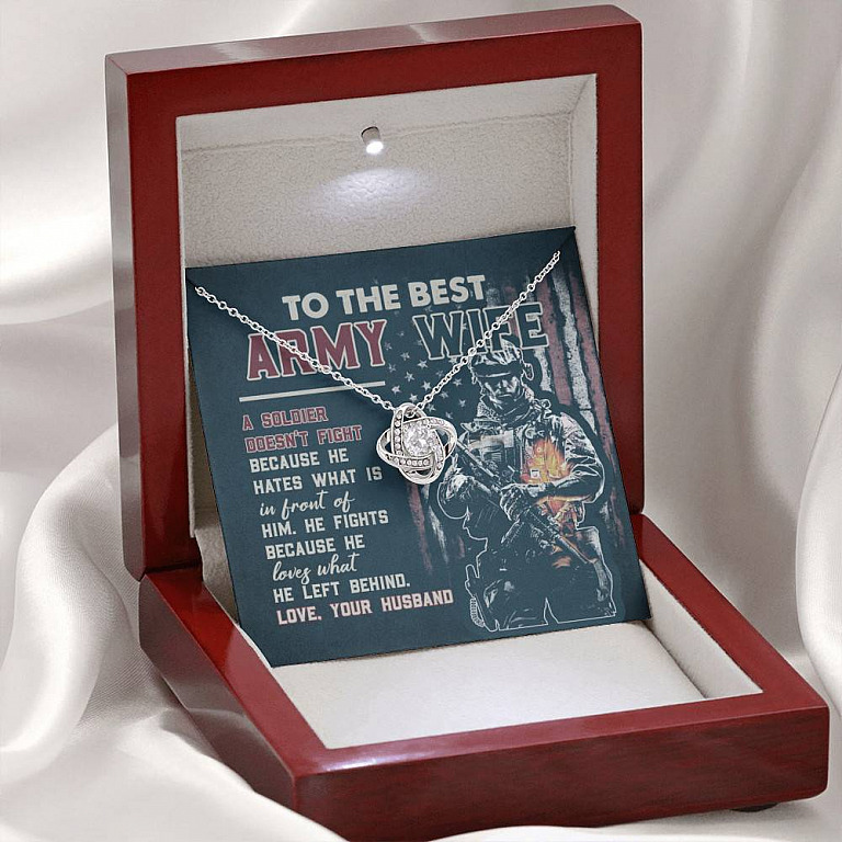 To The Best Army Wife A Soldier Fights Because He Loves What He Left Behind Love Knot Pendant Necklace