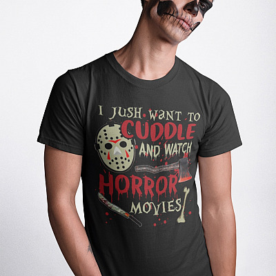 Alternative view of I Just Want To Cuddle And Watch Horror Movies T-Shirt - Funny Halloween T-Shirt