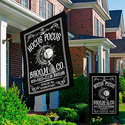 Alternative view of Hocus Broom Company New Used Clean Broom Magical Handmade Decorative Garden Flag - House Flag