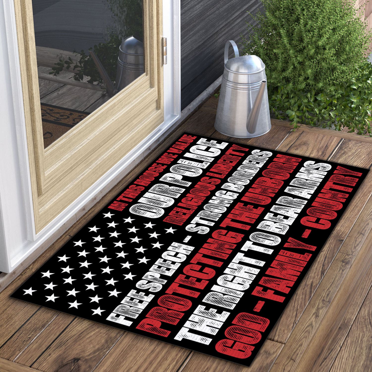 1VT. In This House We Value Doormat mockup 3