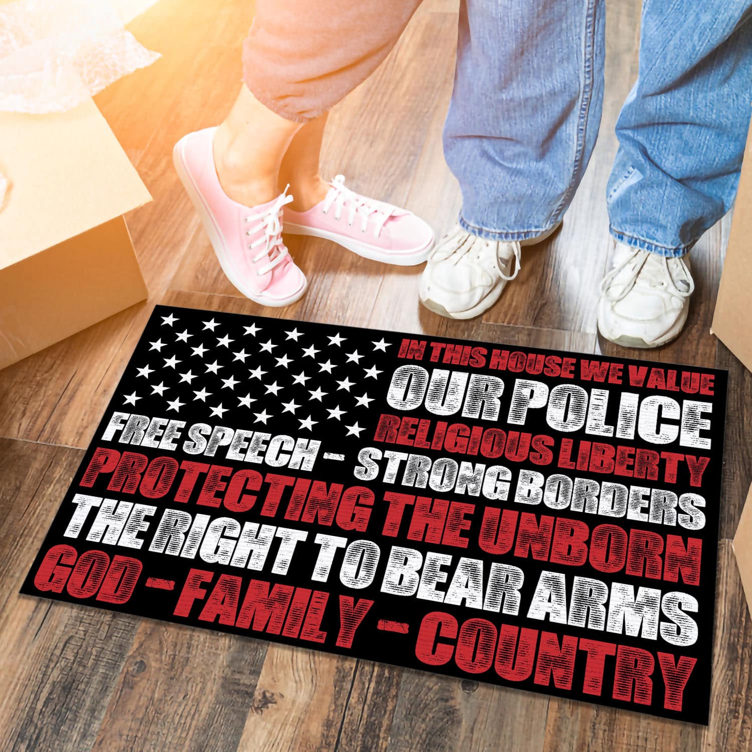 1VT. In This House We Value Doormat mockup 6