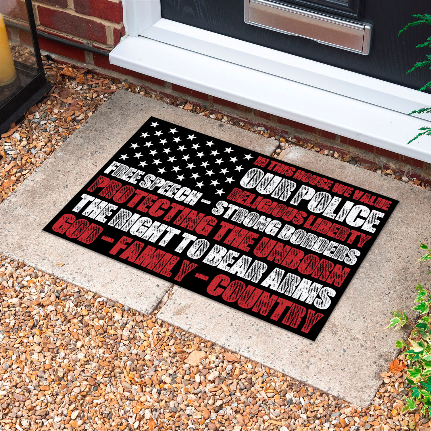 1VT. In This House We Value Doormat mockup 10