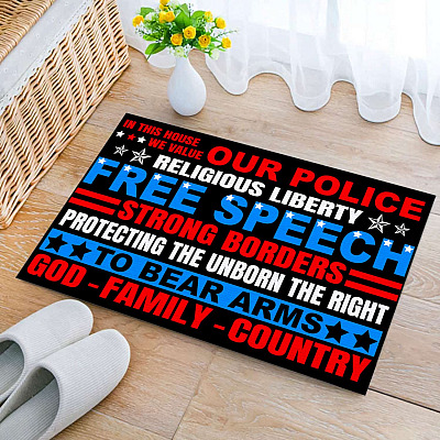 Alternative view of In This House We Value Our Police Religious Liberty Free Speech Conservative Indoor Outdoor Doormat