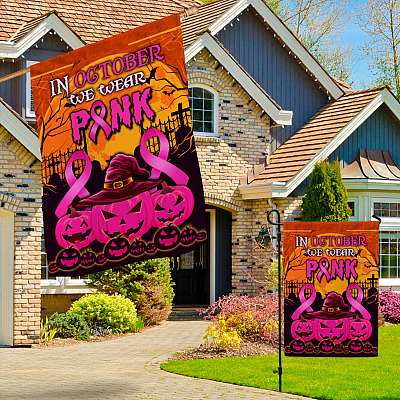 Alternative view of In October We Wear Pink Breast Cancer Pumpkins Halloween Decorations Entrance Indoor Outdoor Decorative Doormat