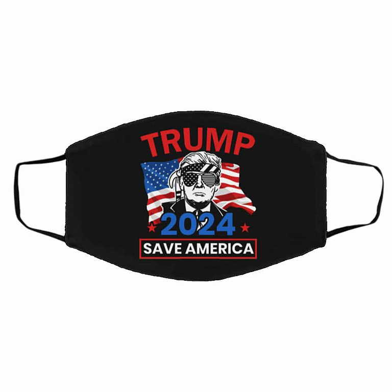 Trump 2024 Save America Again, Black, Cloth Face Cover – Medium/Large