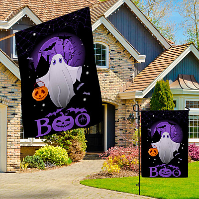 Alternative view of Boo Ghost Halloween Flag Halloween Decorations Outdoor Indoor Decorative Garden Flag - House Flag - Wall Flag