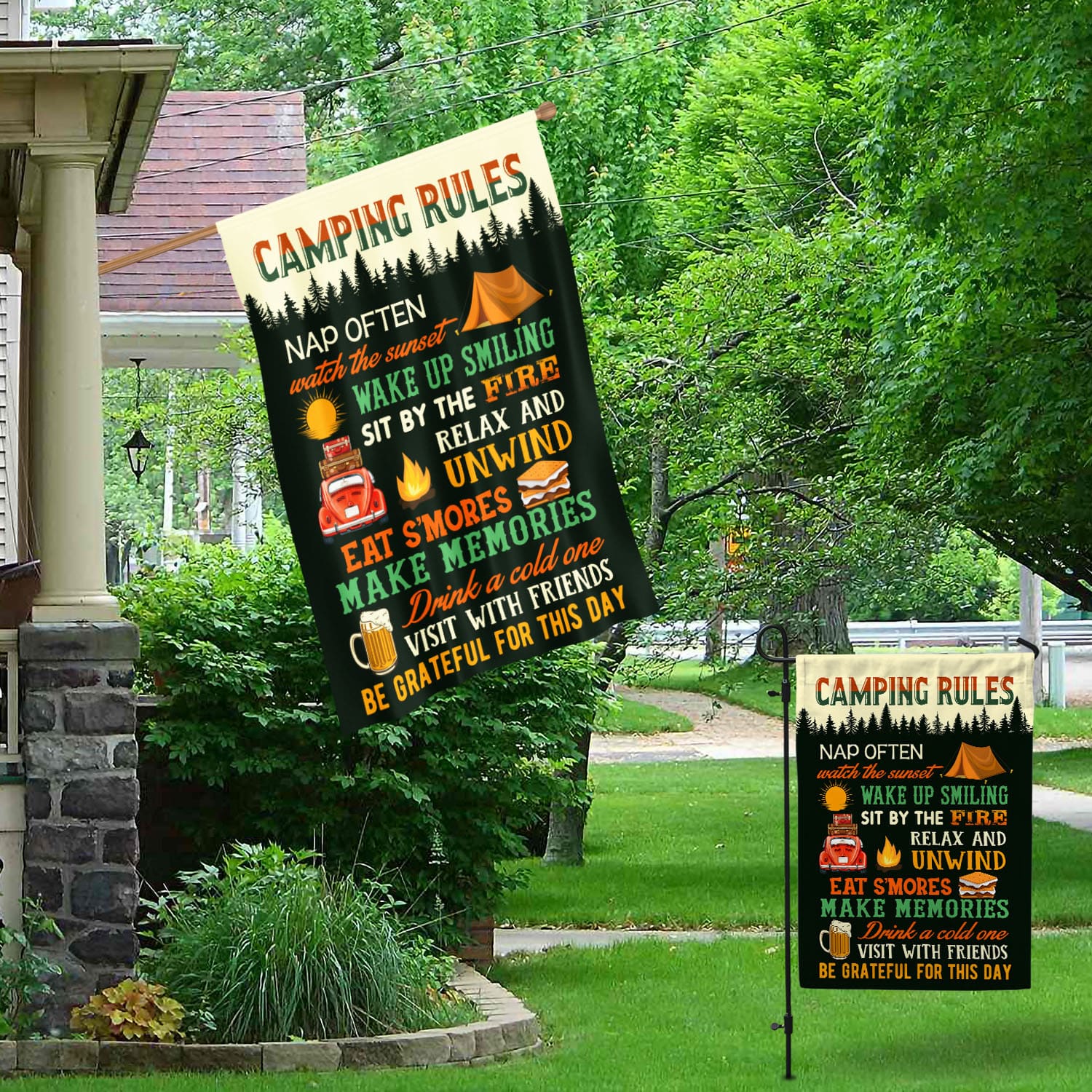 4KNG. Camping Rules FLAG - 30x40 Garden & House Mockup 1fx