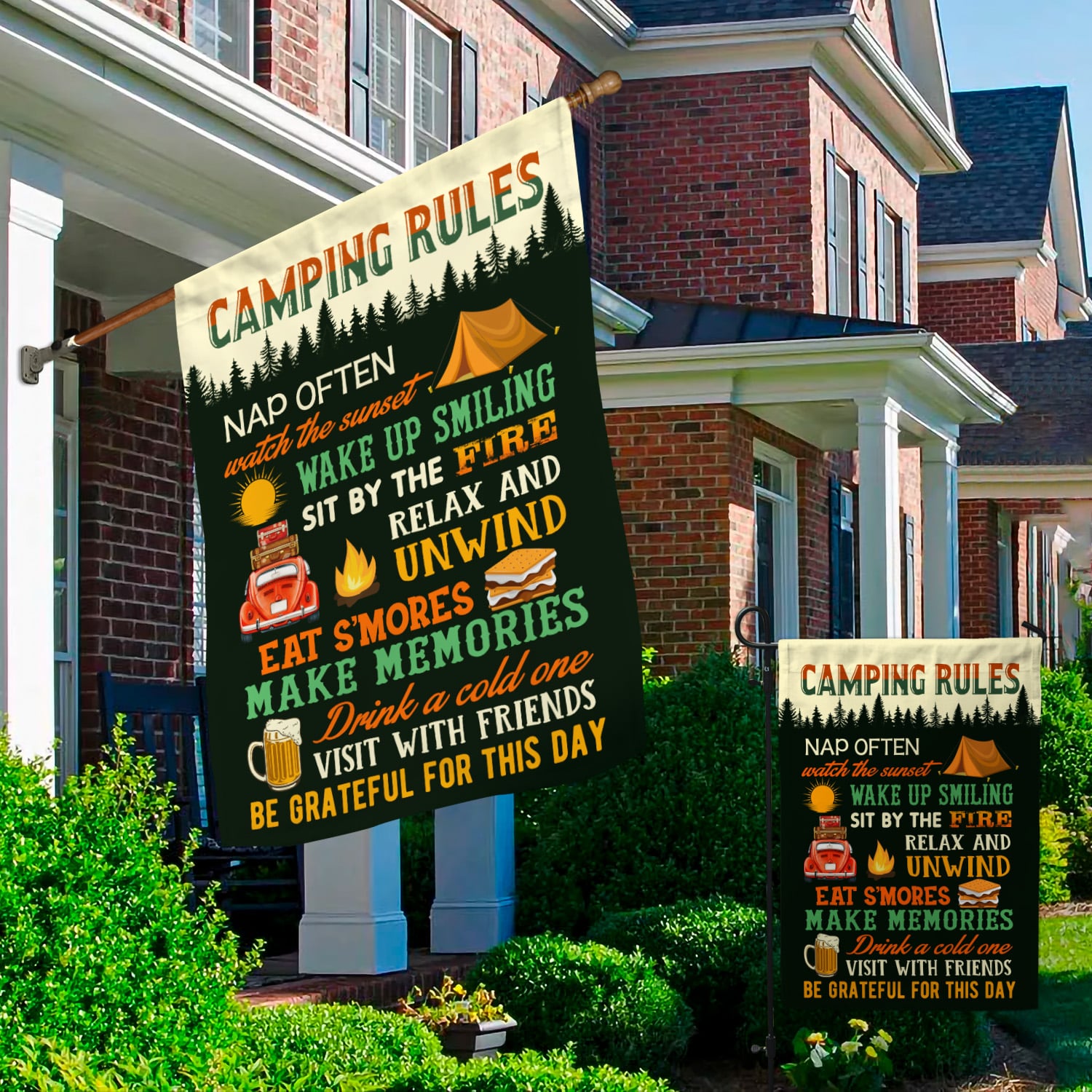 4KNG. Camping Rules FLAG - 30x40 Garden & House Mockup 2