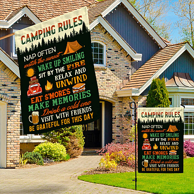 Alternative view of Camping Rules Sit By The Campfire Garden Flag - House Flag - Wall Flag - Funny Camping Flags