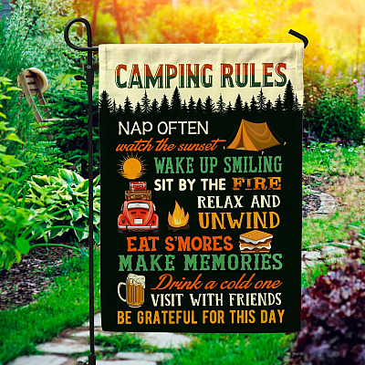 Camping Rules Sit By The Campfire Garden Flag - House Flag - Wall Flag - Funny Camping Flags