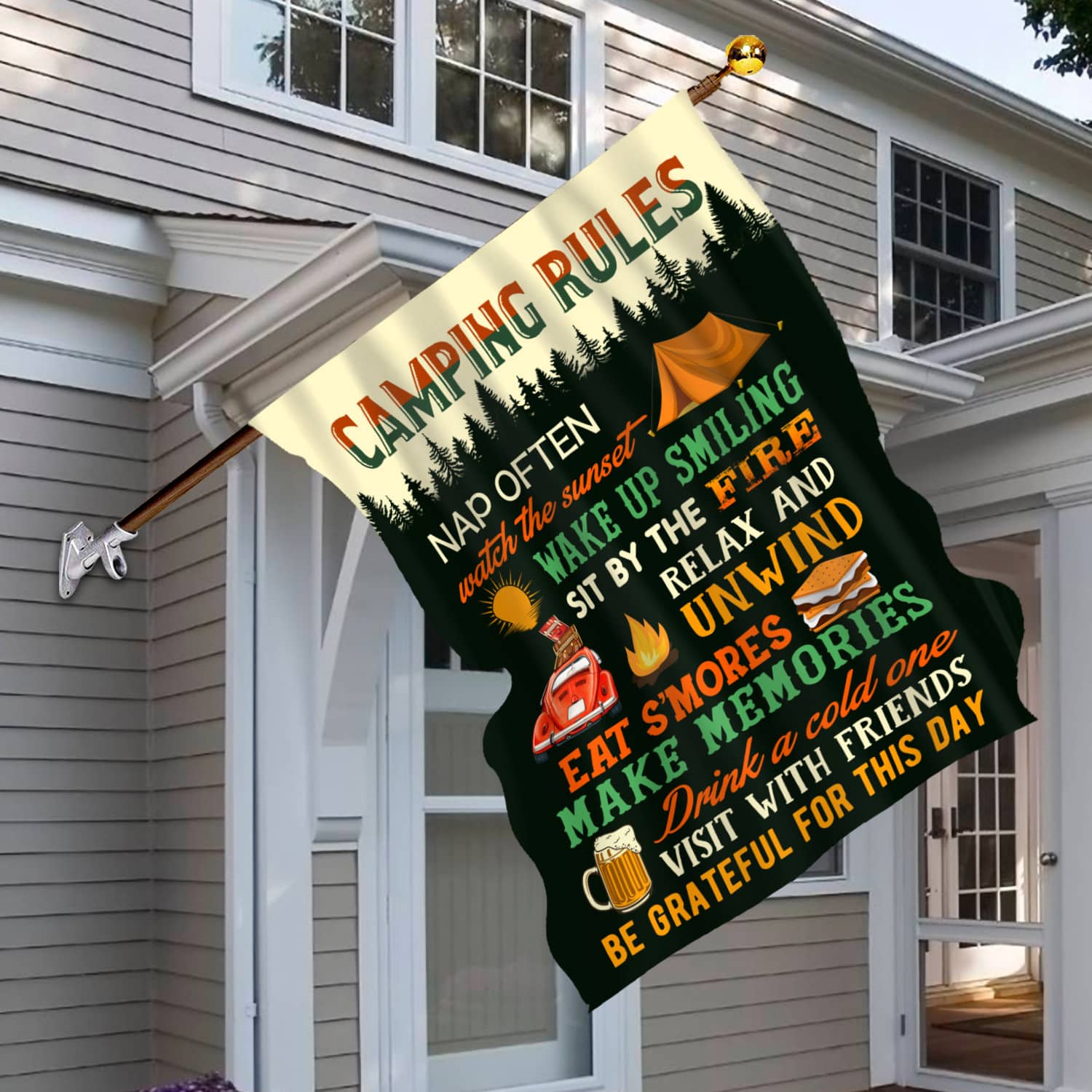 4KNG. Camping Rules FLAG - 30x40 House Flag Mockup 6