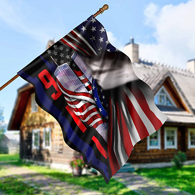 Alternative view of 911 Never Forget In Memory of 9-11 Firefighter Police EMT American Liberty Statue Garden Flag - Wall House Flag
