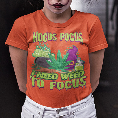 Hocus Pocus I Need Weed To Focus T-shirt - V-neck Tee - Funny Halloween Cannabis Smoker Marijuana Shirt