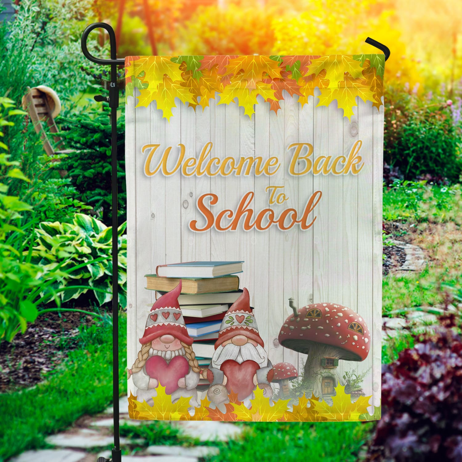 1MH. Gnome School 30x40 Garden Flag Mockup 1