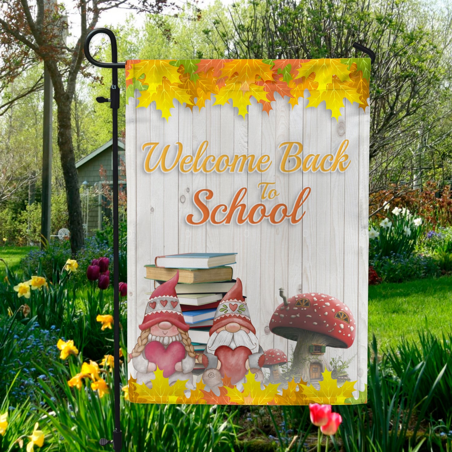 1MH. Gnome School 30x40 Garden Flag Mockup 5