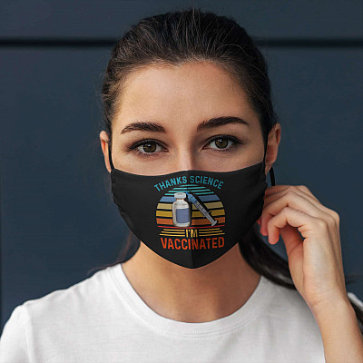 Alternative view of Thanks Science I'm Vaccinated Reusable Washable Custom Printed Cloth Face Mask