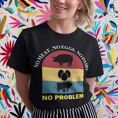 Alternative view of No Meat No Eggs No Dairy No Problem T-Shirt - V-Neck Shirt