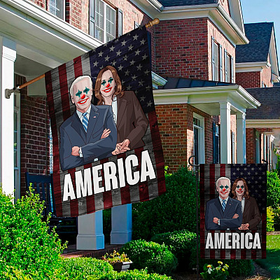 Alternative view of America Biden Harris Democratic Clown Garden Flag - Funny Anti Biden Harris House Flag