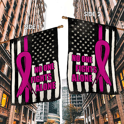 Alternative view of American Breast Cancer Awareness Month Garden Flag - No One Fights Alone House Flag - Wall Flag