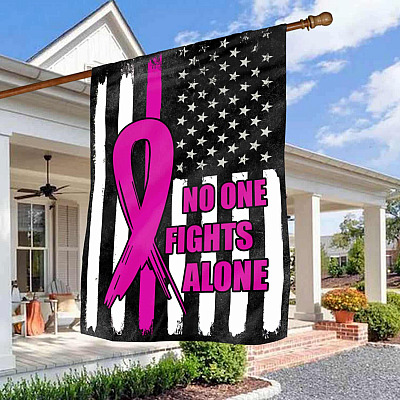 American Breast Cancer Awareness Month Garden Flag - No One Fights Alone House Flag - Wall Flag