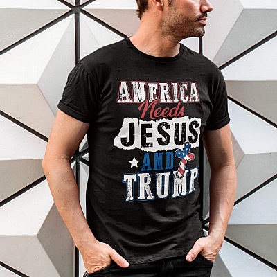 Alternative view of America Needs Jesus And Trump T-Shirt - Support Trump T-Shirt