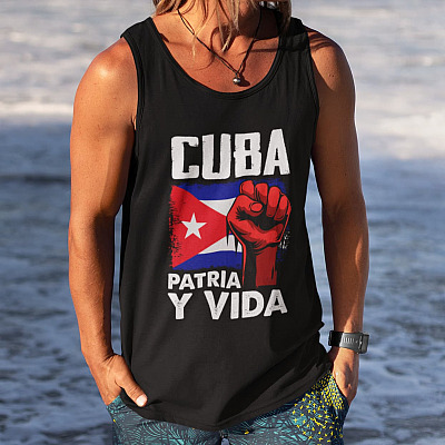 Alternative view of Patria Y Vida Viva Cuba Libre Cotton Tank Top Tee - Ladies Racerback Tank - Free Cuba Shirt