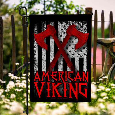 American Viking With Axe Garden Flag - Viking American Flag House Flag
