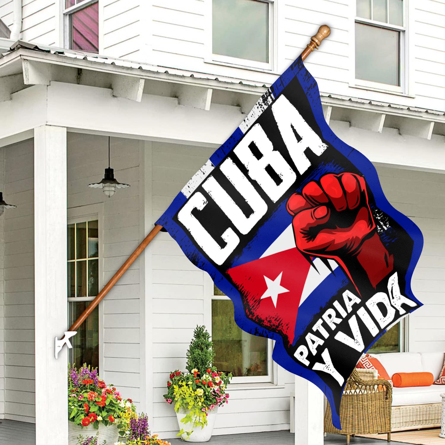 5KNG uu tien. Patria y Vida 30x40 House Flag Mockup 7