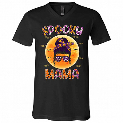 Spooky Mama Messy Tshirt, Black, V-Neck T-Shirt