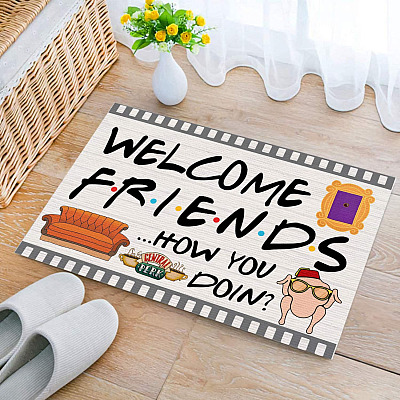 Welcome Friends How You Doin Outdoor Indoor Doormat - Funny Housewarming Gift Door Mat Home Decor Entry Rug