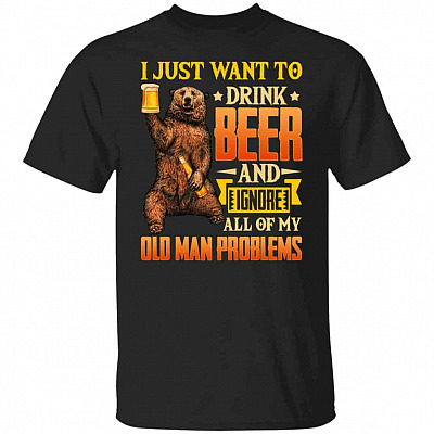 Bear Drinking Beer Shirt, Black, Unisex T-Shirt