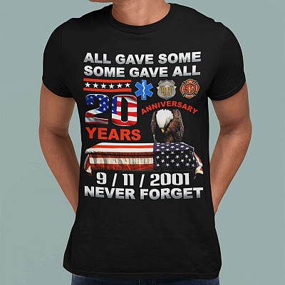 Alternative view of 9/11/2001 Firefighter All Gave Some Some Gave All Eagle T-shirt - V-neck-9/11 20th Anniversary Memorial Shirt