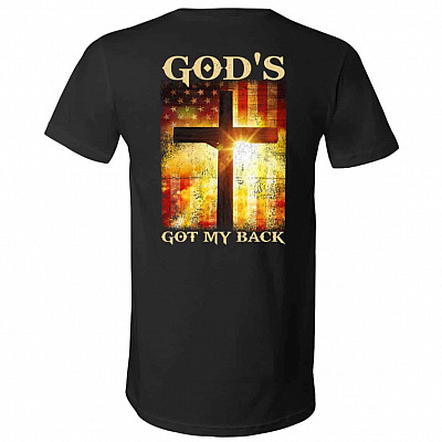 God's Got My Back Tshirt, Black, V-Neck T-Shirt