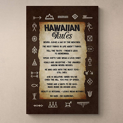 Hawaiian Rules Funny Gallery Wrapped Framed Canvas Prints - Unframed Poster - Home Decor Wall Art
