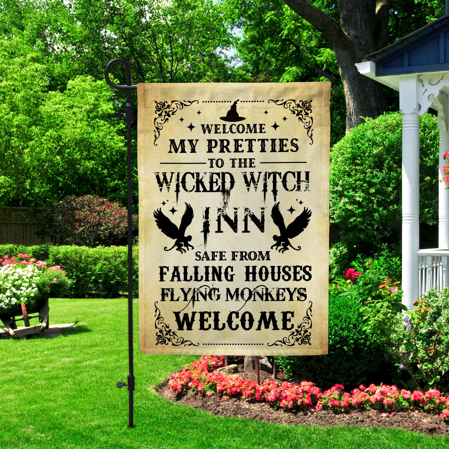 4LV. Wicked Witch Inn Garden Flag Mockup 2